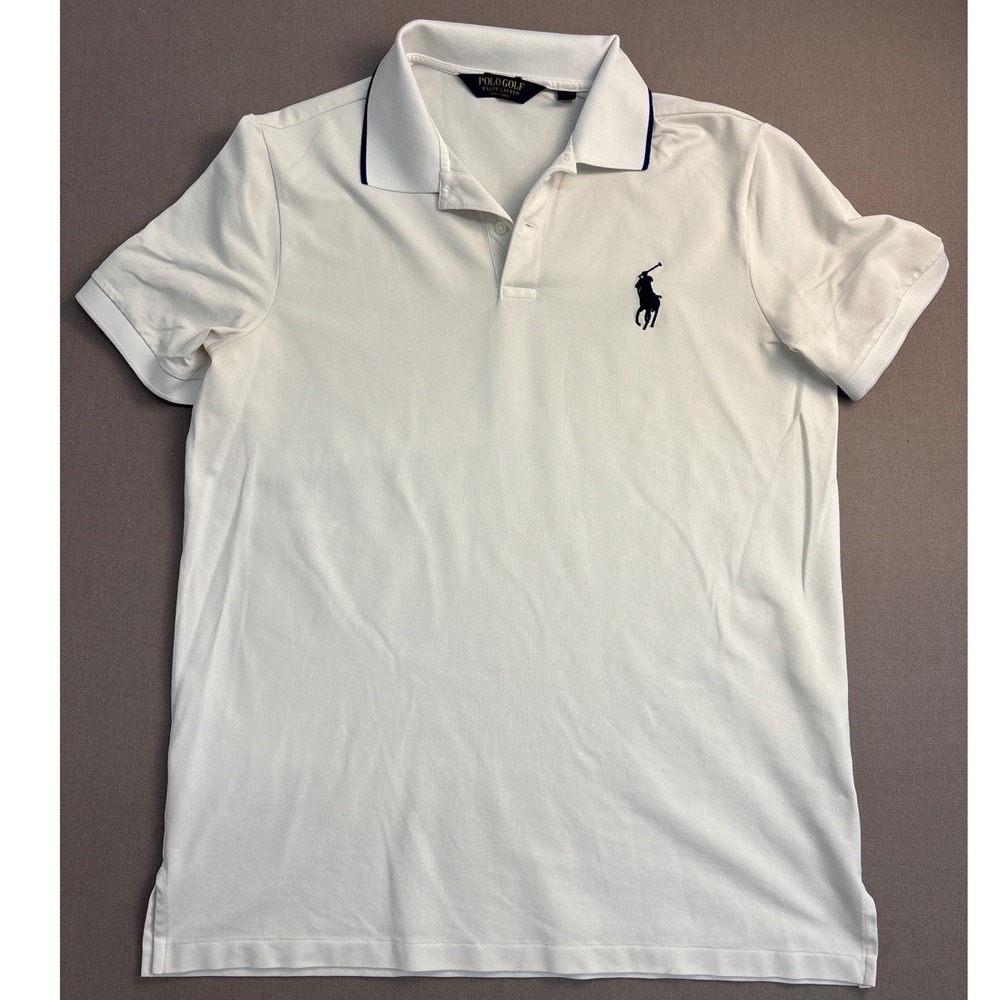 Polo Golf Ralph Lauren Mens Pro Fit Polo Shirt White‎ Navy Blue Large Short